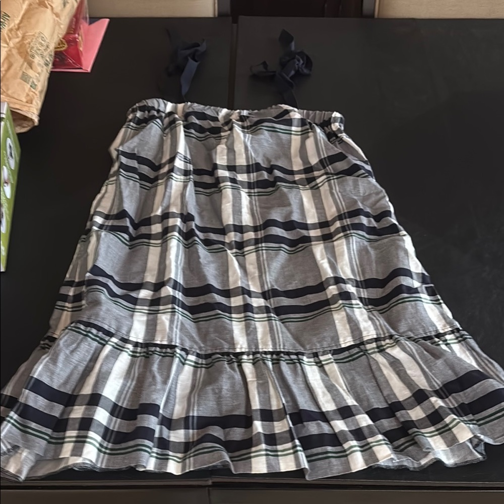 Club Monaco Black and White Midi A-Line Skirt with Ruffled Tie Front